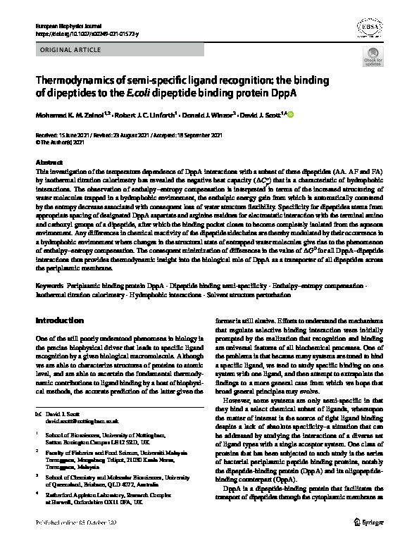 Thermodynamics of semi-specific ligand recognition: the binding of dipeptides to the E.coli dipeptide binding protein DppA Thumbnail