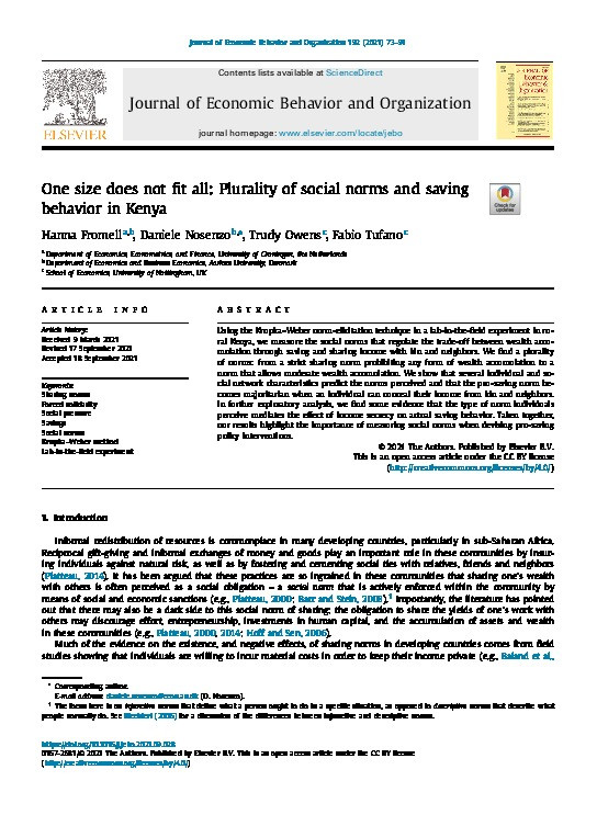 One size does not fit all: Plurality of social norms and saving behavior in Kenya Thumbnail