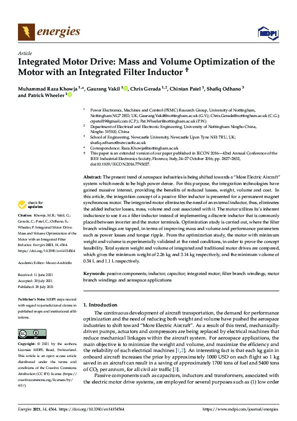 Integrated motor drive: Mass and volume optimization of the motor with an integrated filter inductor Thumbnail