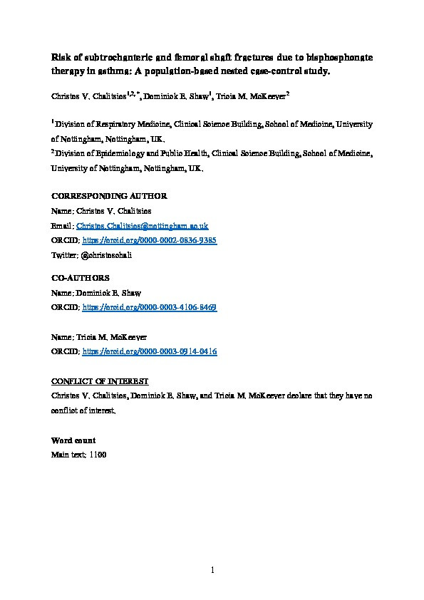 Risk of subtrochanteric and femoral shaft fractures due to bisphosphonate therapy in asthma: a population-based nested case–control study Thumbnail