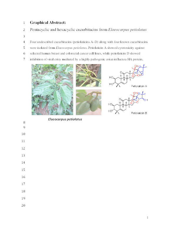 Pentacyclic and hexacyclic cucurbitacins from Elaeocarpus petiolatus Thumbnail