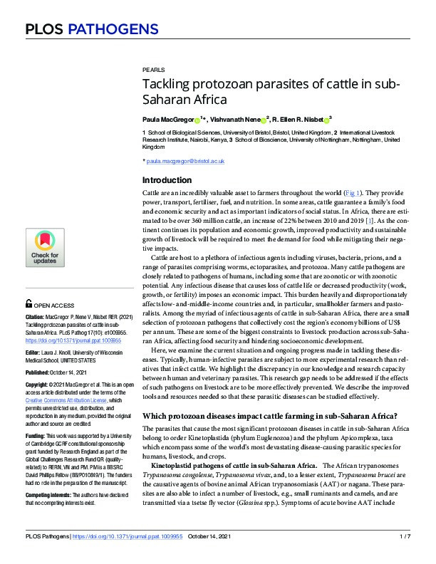 Tackling protozoan parasites of cattle in sub-Saharan Africa Thumbnail