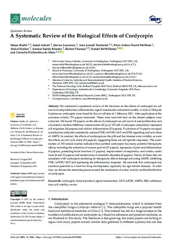 A Systematic Review of the Biological Effects of Cordycepin Thumbnail