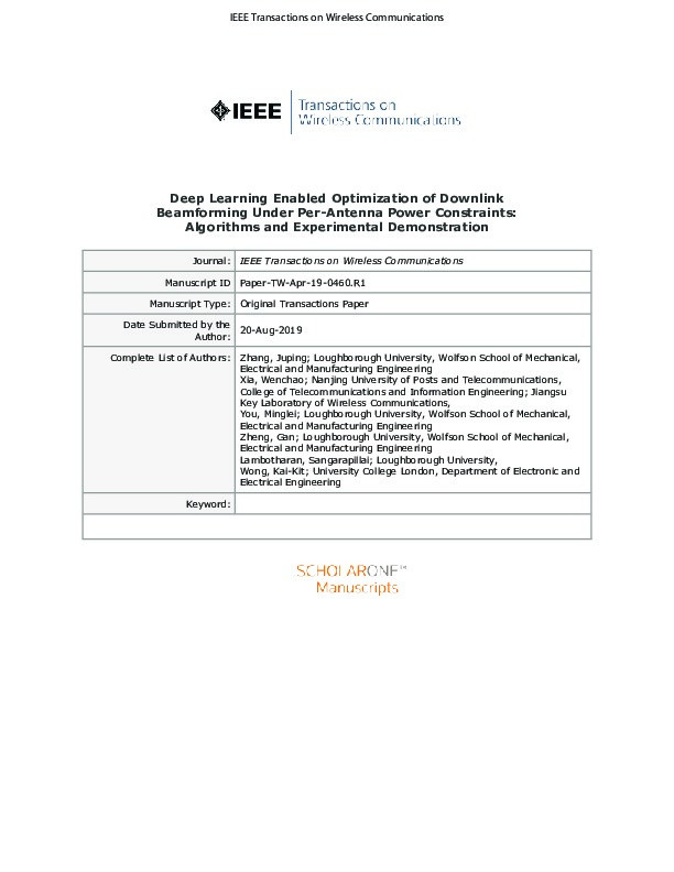 Deep Learning Enabled Optimization of Downlink Beamforming Under Per-Antenna Power Constraints: Algorithms and Experimental Demonstration Thumbnail