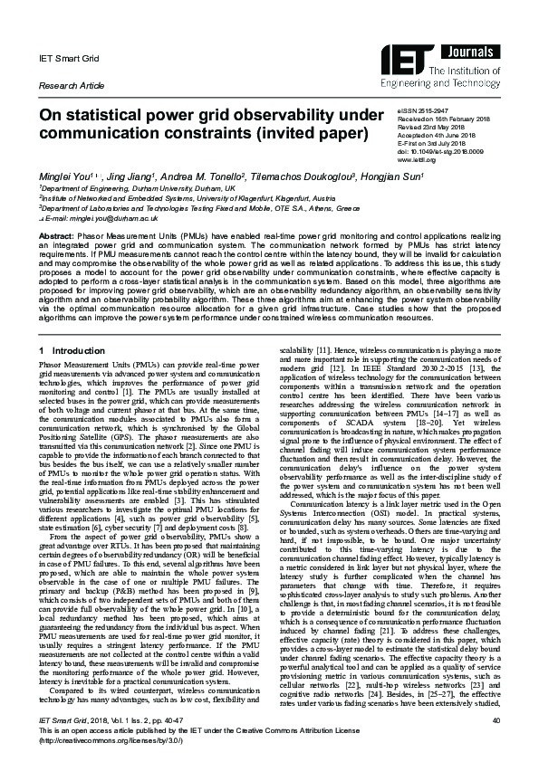 On statistical power grid observability under communication constraints (invited paper) Thumbnail