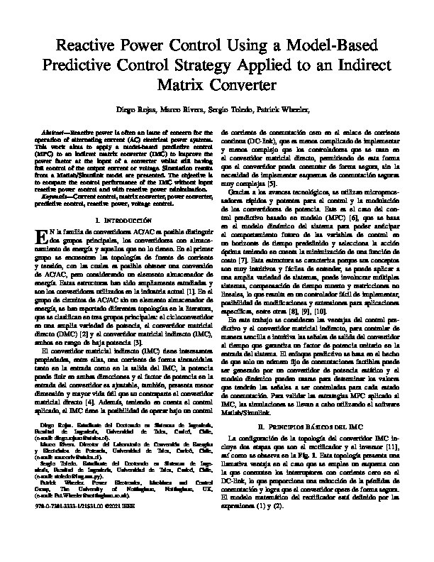 Reactive Power Control Using a Model-Based Predictive Control Strategy Applied to an Indirect Matrix Converter Thumbnail