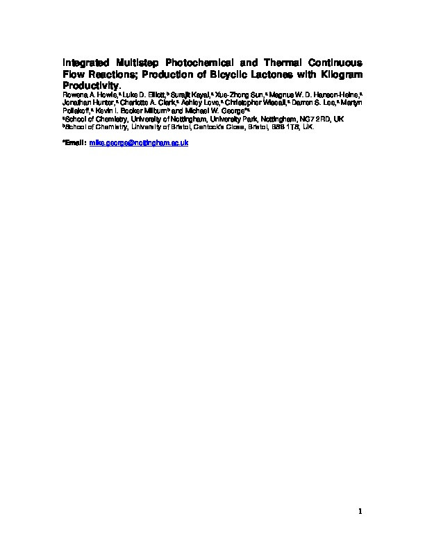 Integrated Multistep Photochemical and Thermal Continuous Flow Reactions: Production of Bicyclic Lactones with Kilogram Productivity Thumbnail