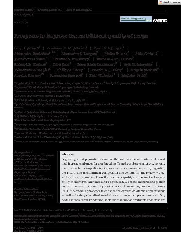 Prospects to improve the nutritional quality of crops Thumbnail