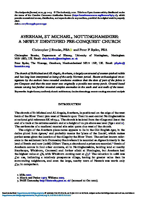 Averham, St Michael, Nottinghamshire: a newly identified pre-conquest church Thumbnail