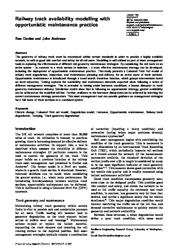 Railway track availability modelling with opportunistic maintenance practice Thumbnail