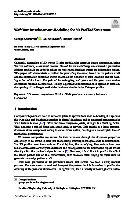 Weft Yarn Interlacement Modelling for 3D Profiled Structures Thumbnail