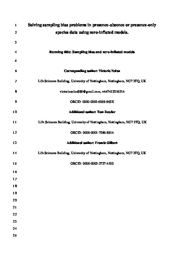 Solving sampling bias problems in presence–absence or presence-only species data using zero-inflated models Thumbnail