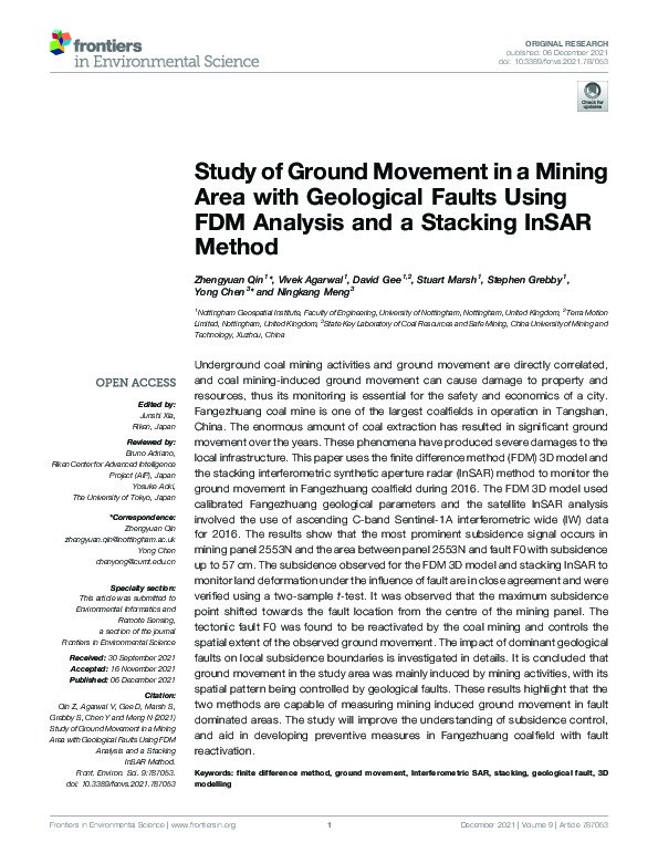 Study of Ground Movement in a Mining Area with Geological Faults Using FDM Analysis and a Stacking InSAR Method Thumbnail