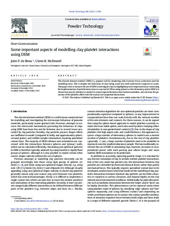 Some important aspects of modelling clay platelet interactions using DEM Thumbnail