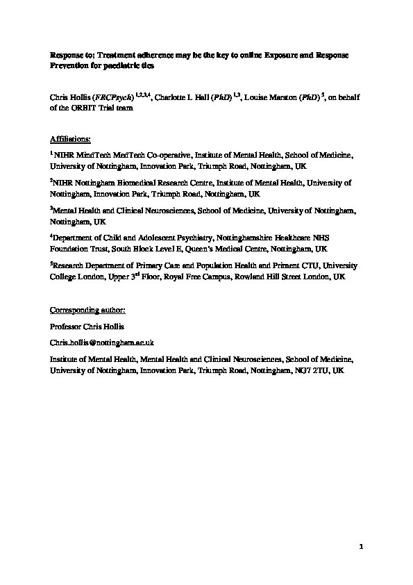 Treatment adherence might be the key to online Exposure and Response Prevention for paediatric tics – Authors' reply Thumbnail