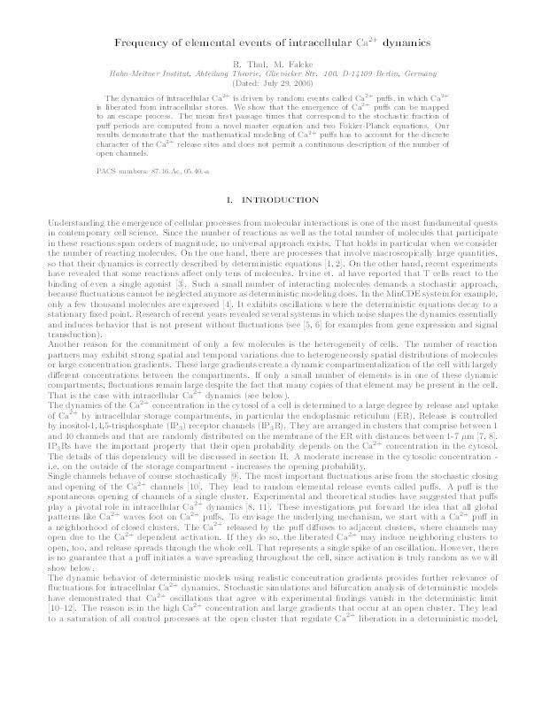 Frequency of elemental events of intracellular Ca²⁺ dynamics Thumbnail