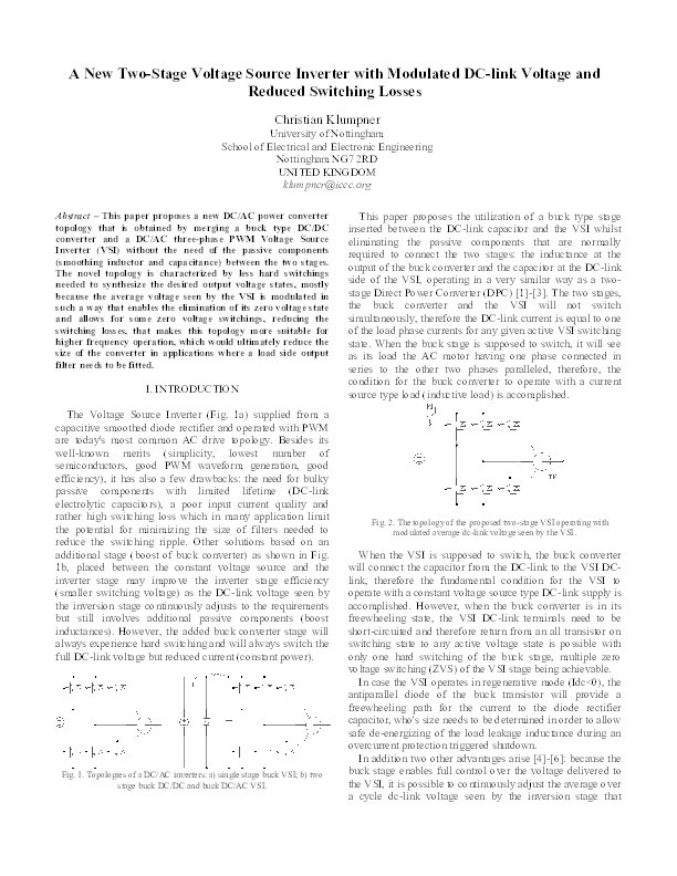 A new two-stage voltage source inverter with modulated DC-link voltage and reduced switching losses Thumbnail