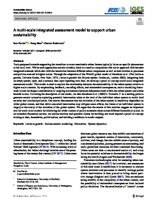 A multi-scale integrated assessment model to support urban sustainability Thumbnail