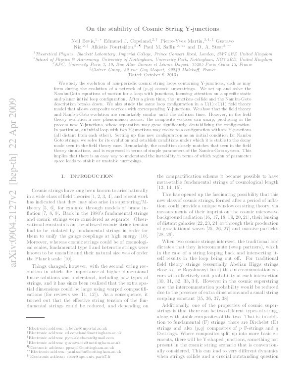 Evolution and stability of cosmic string loops with Y-junctions Thumbnail