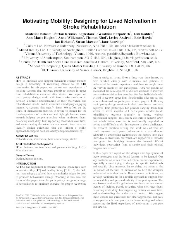 Motivating mobility: designing for lived motivation in stroke rehabilitation Thumbnail