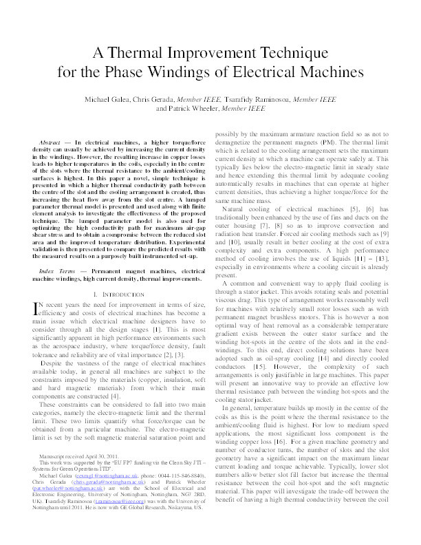 A thermal improvement technique for phase windings of electrical machines Thumbnail