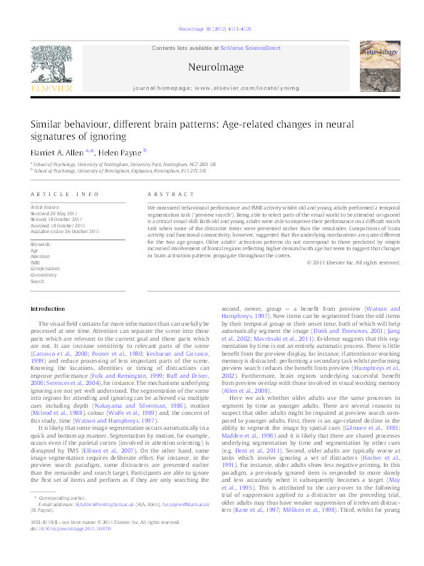 Similar behaviour, different brain patterns: age-related changes in neural signatures of ignoring Thumbnail