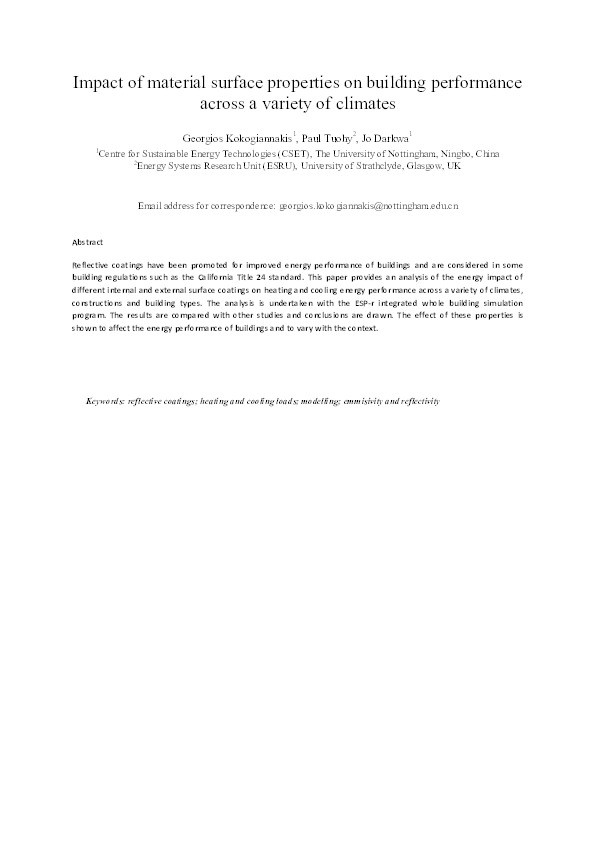 Impact of material surface properties on building performance across a variety of climates Thumbnail