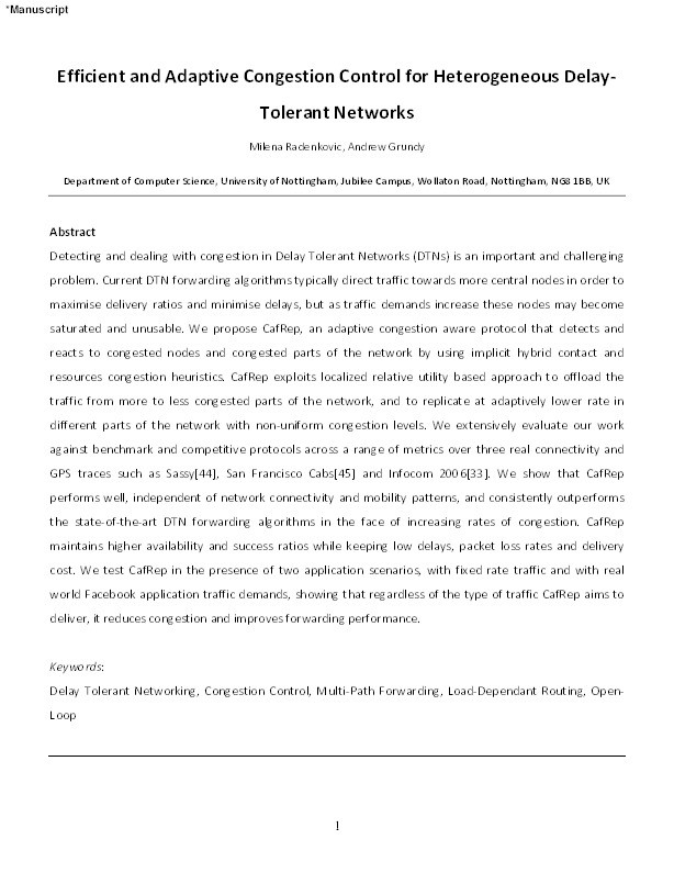 Efficient and adaptive congestion control for heterogeneous delay-tolerant networks Thumbnail