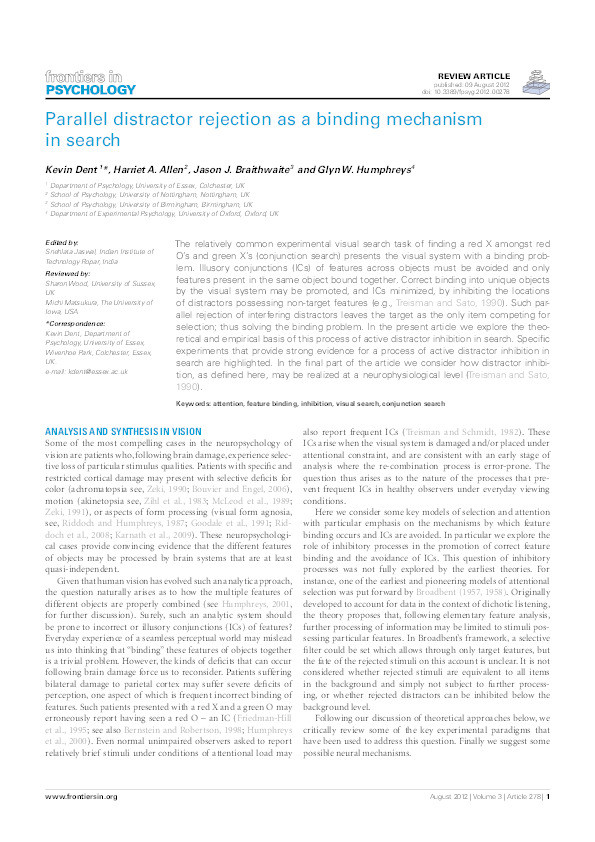 Parallel distractor rejection as a binding mechanism in search Thumbnail