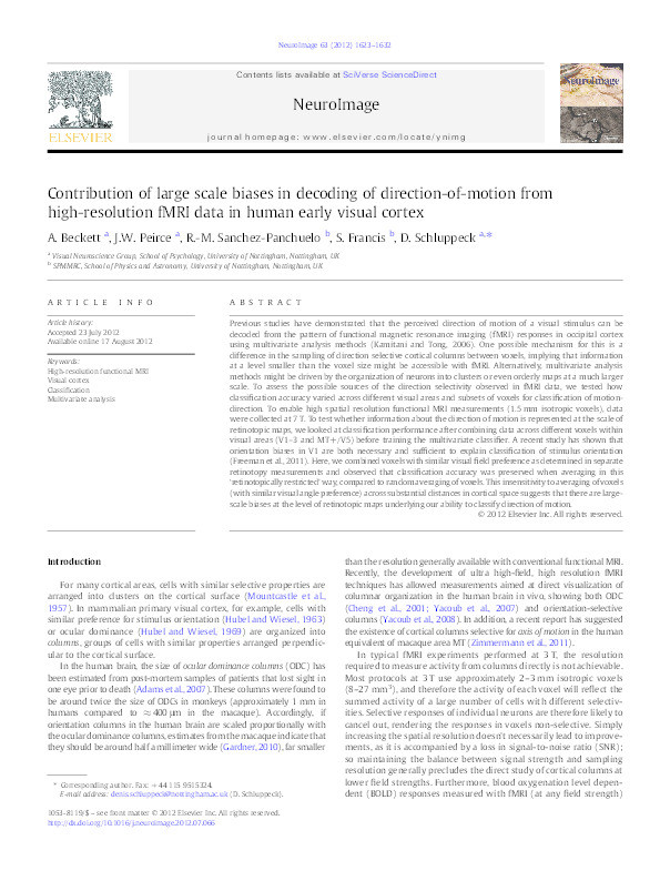 Contribution of large scale biases in decoding of direction-of-motion from high-resolution fMRI data in human early visual cortex Thumbnail