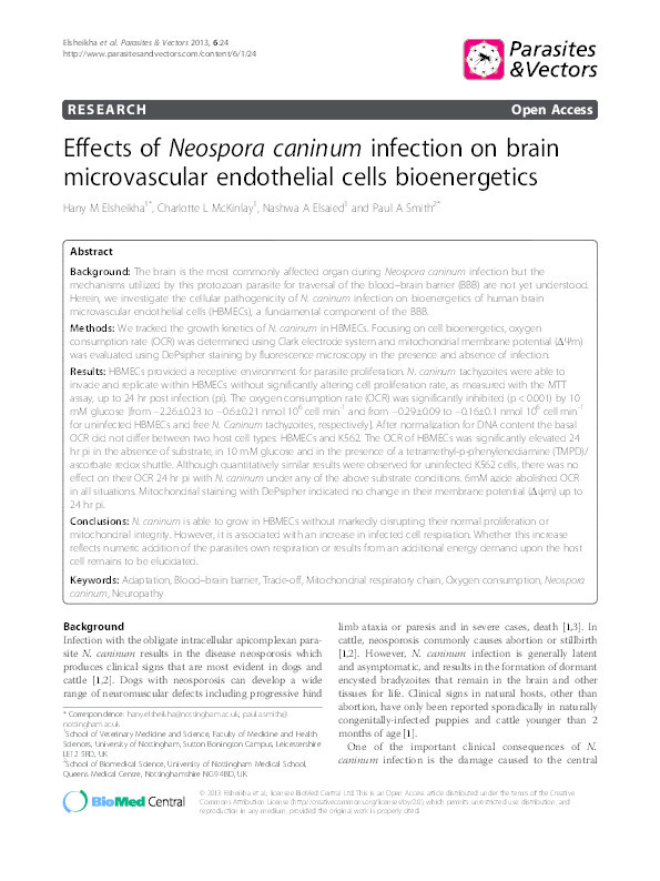 Effects of Neospora caninum infection on brain microvascular endothelial cells bioenergetics Thumbnail