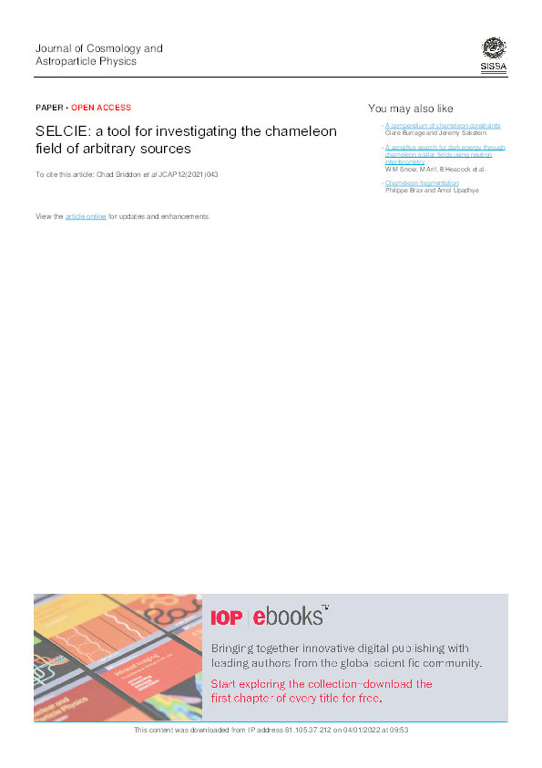SELCIE: a tool for investigating the chameleon field of arbitrary sources Thumbnail