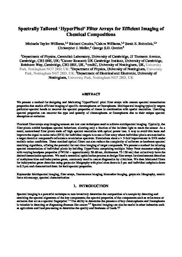 Spectrally tailored hyperpixel filter arrays for efficient imaging of chemical compositions Thumbnail