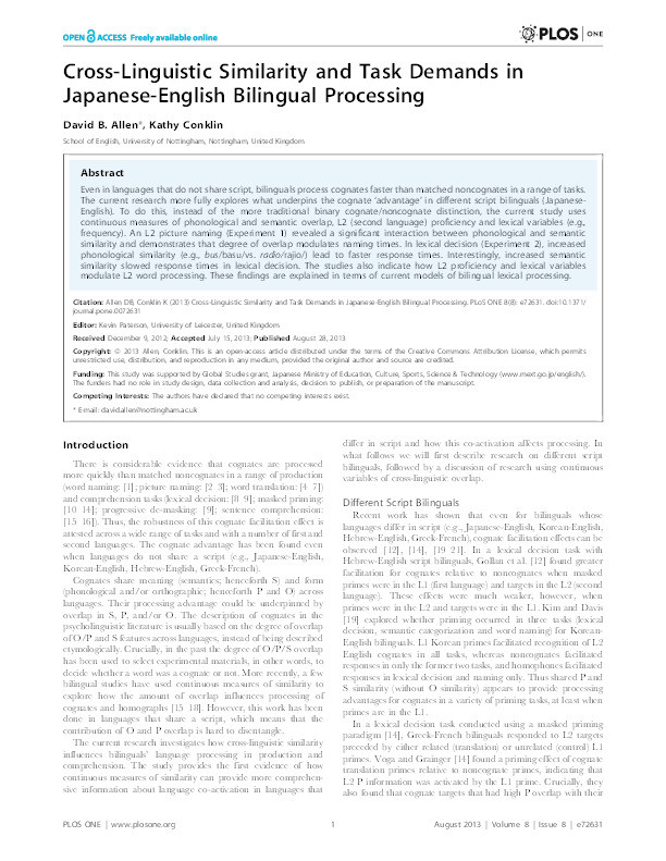 Cross-linguistic similarity and task demands in Japanese-English bilingual processing Thumbnail