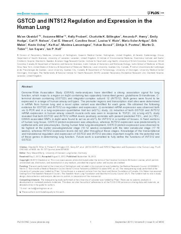 GSTCD and INTS12 regulation and expression in the human lung Thumbnail