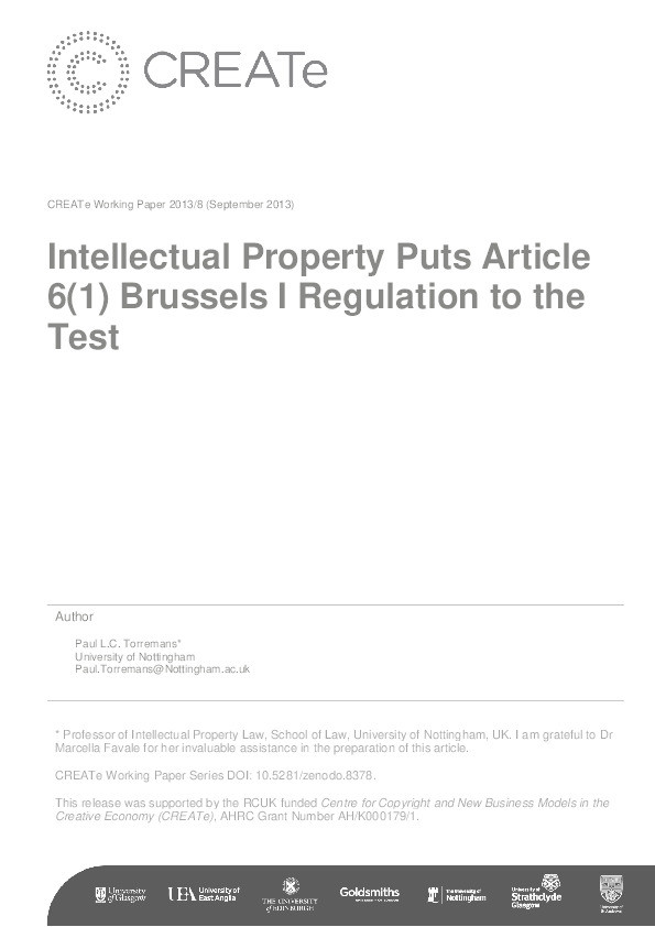 Intellectual Property Puts Article 6(1) Brussels I Regulation to the Test Thumbnail