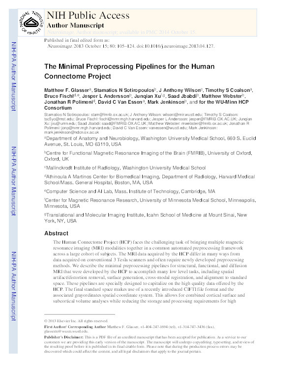 The minimal preprocessing pipelines for the Human Connectome Project Thumbnail