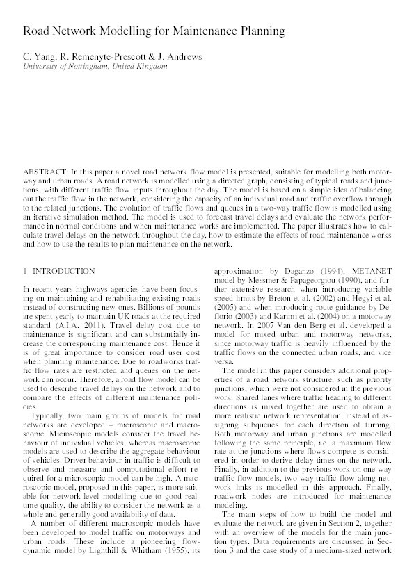 Road network modelling for maintenance planning Thumbnail