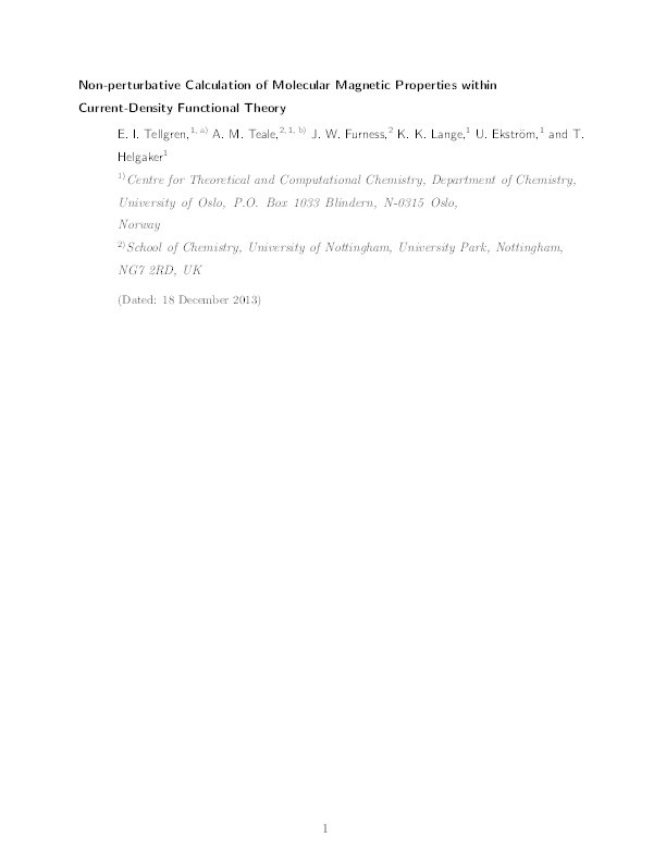 Non-perturbative calculation of molecular magnetic properties within current-density functional theory Thumbnail