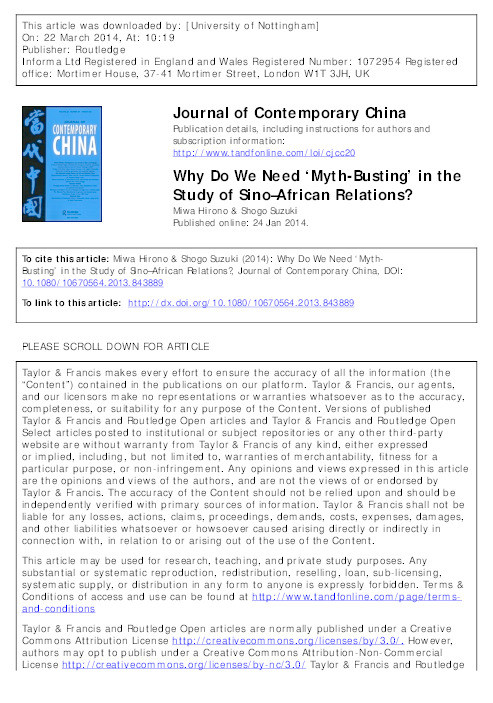 Why do we need ‘myth-busting’ in the study of Sino–African relations? Thumbnail