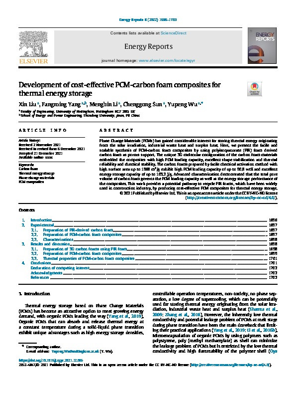 Development of cost-effective PCM-carbon foam composites for thermal energy storage Thumbnail