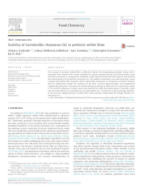 Stability of Lactobacillus rhamnosus GG in prebiotic edible films Thumbnail