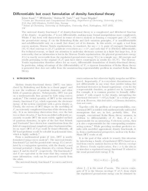 Differentiable but exact formulation of density-functional theory Thumbnail