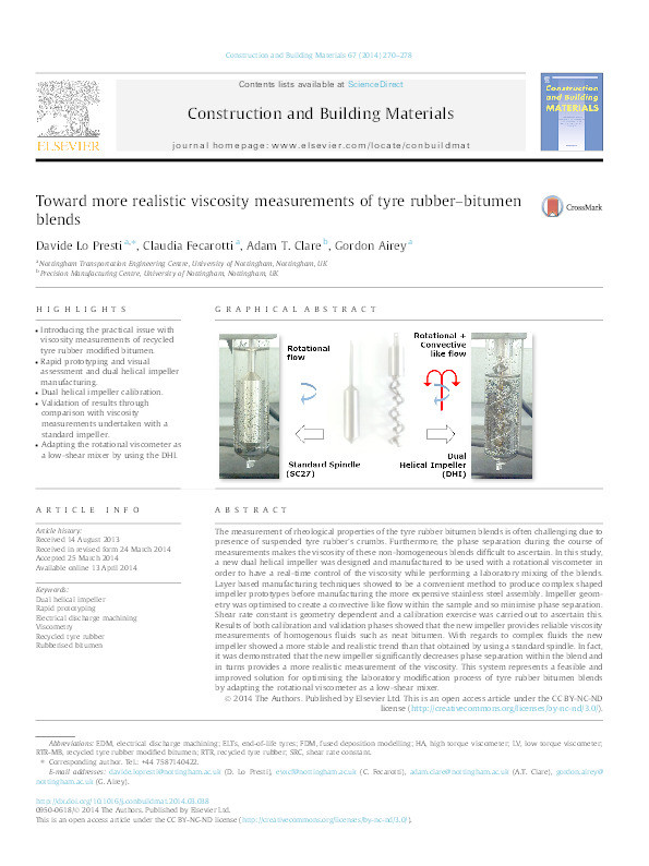 Toward more realistic viscosity measurements of tyre rubber–bitumen blends Thumbnail