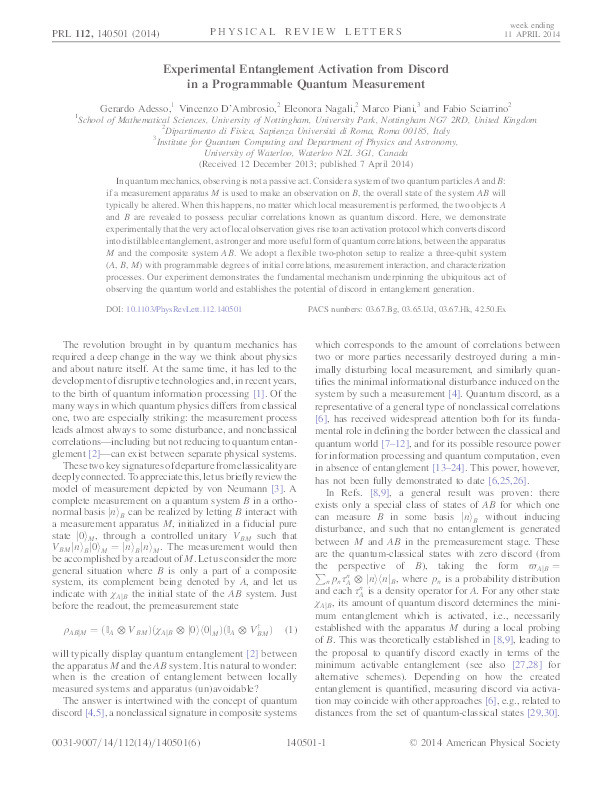 Experimental entanglement activation from discord in a programmable quantum measurement Thumbnail