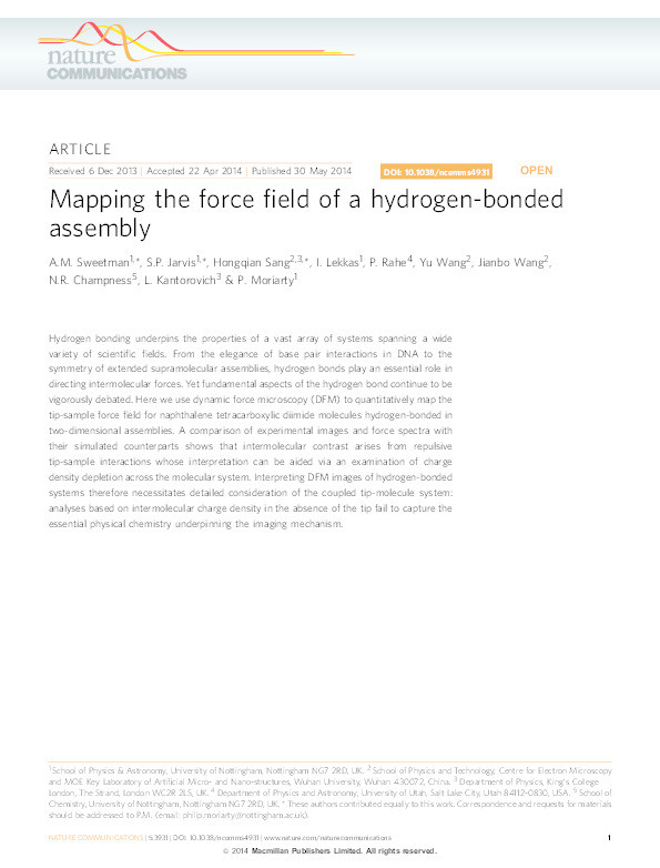 Mapping the force field of a hydrogen-bonded assembly Thumbnail