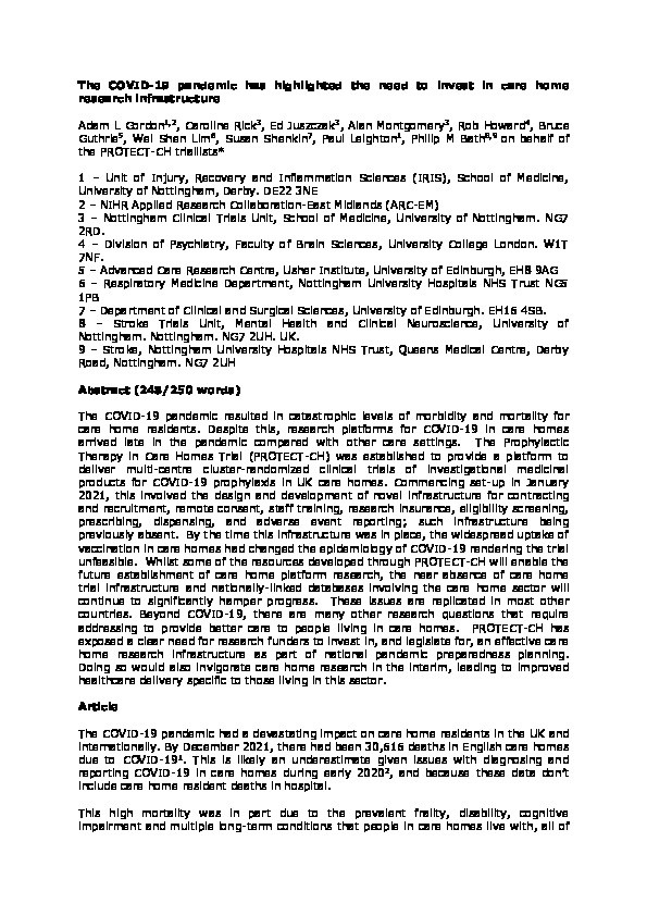 The COVID-19 pandemic has highlighted the need to invest in care home research infrastructure Thumbnail