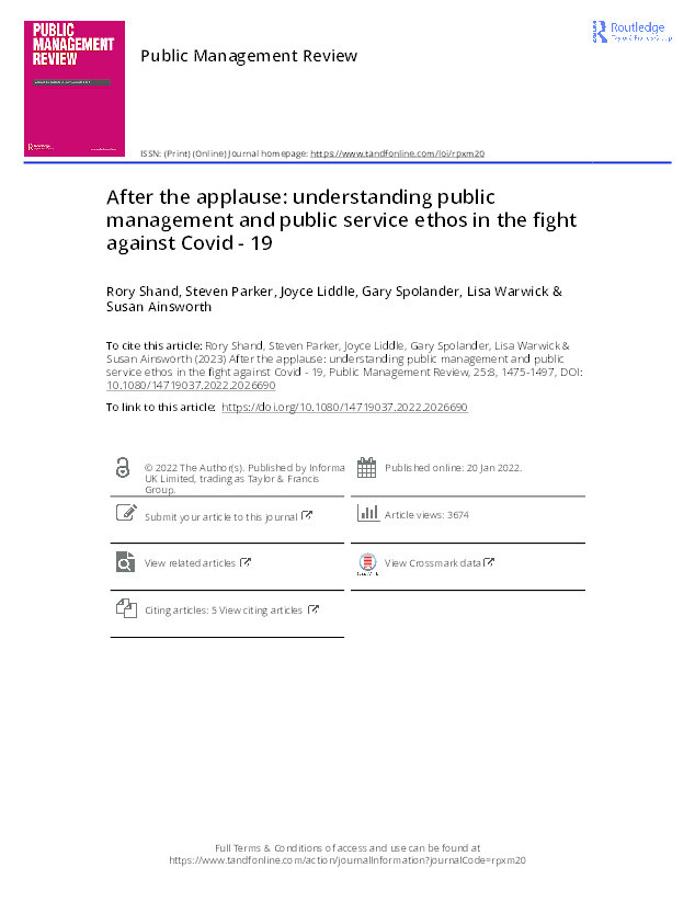 After the applause: understanding public management and public service ethos in the fight against Covid - 19 Thumbnail