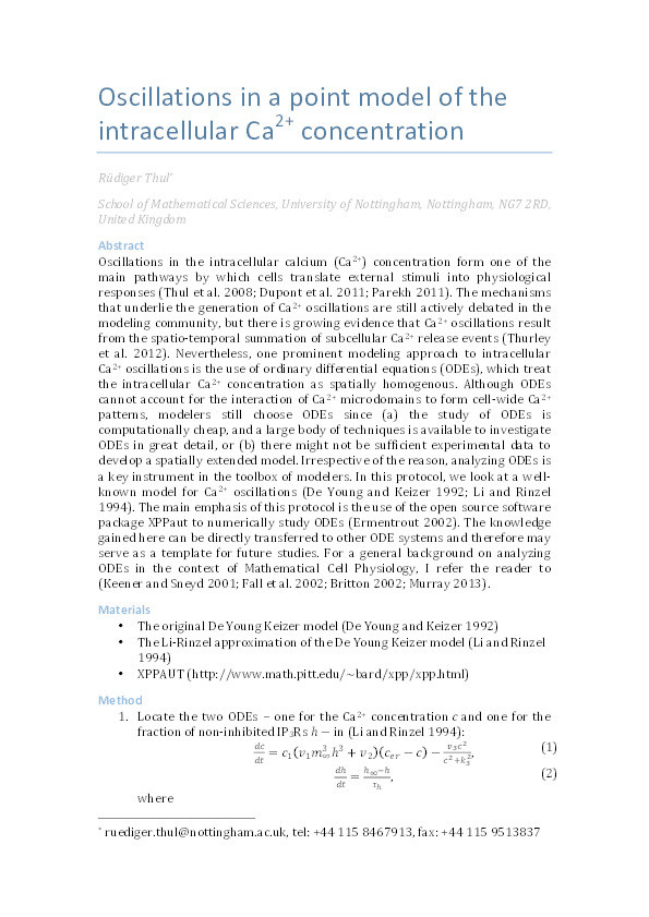 Oscillations in a point models of the intracellular Ca2+ concentration Thumbnail