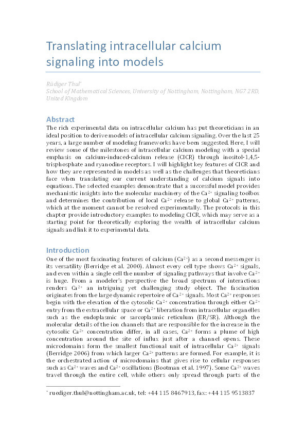 Translating intracellular calcium signaling into models Thumbnail